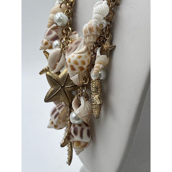 Betsey Johnson Pearls Sea Starfish Seashell Two Strand Statement NECKLACE New - Picture 10 of 11